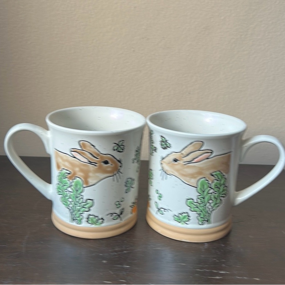 Eli & Ana Set Of 2 Easter Coffee Yea Mugs Cups New 18 Oz Bunny Carrot